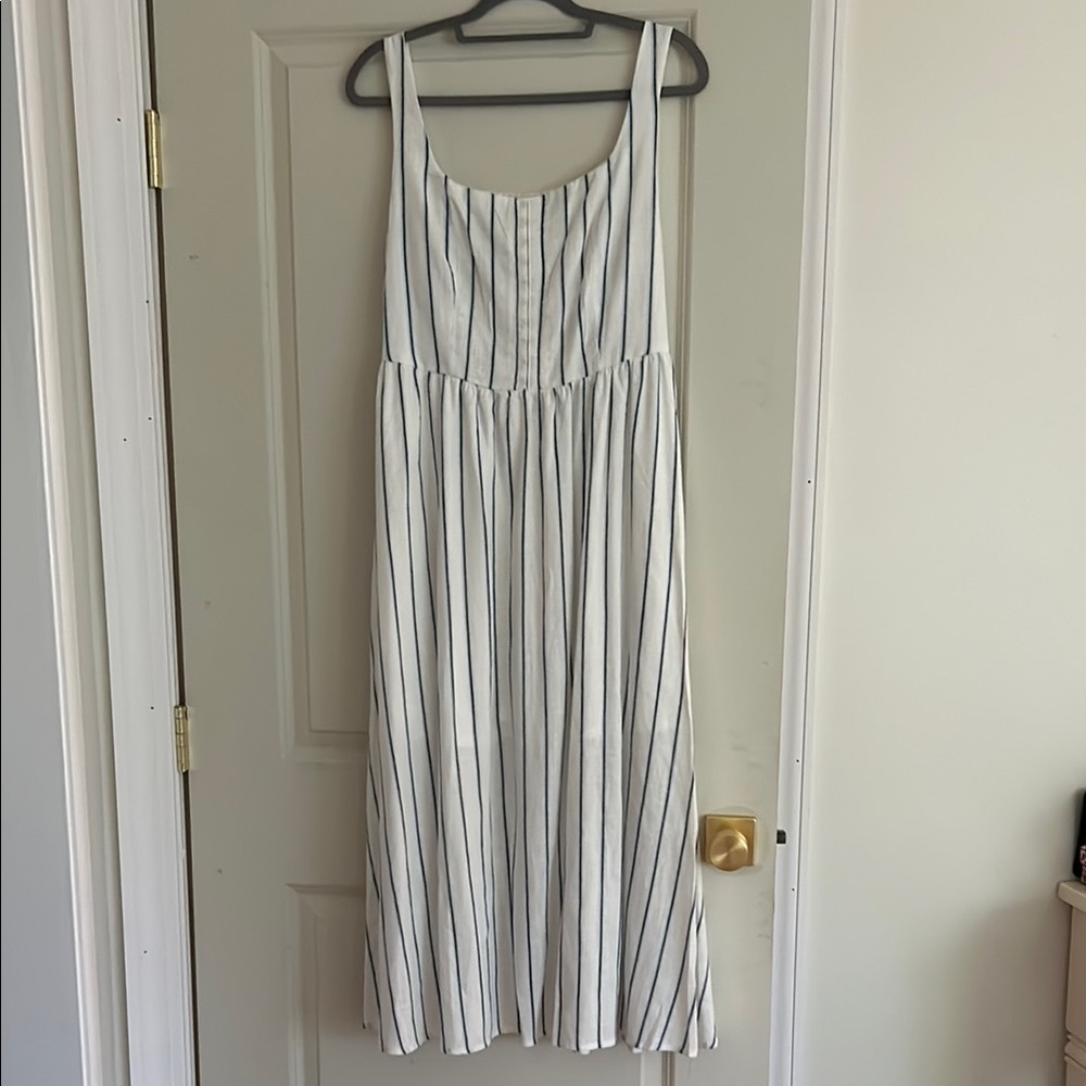 White and Blue Striped Maxi Dress